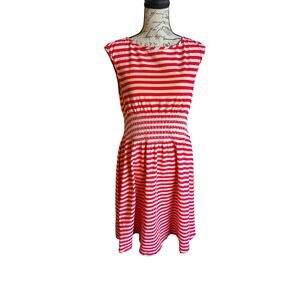 EUC Kate Spade New York Leora Dress Pink/Red White Stripe Smocked Waist Size S